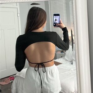 Black Open-Back Long Sleeve Top